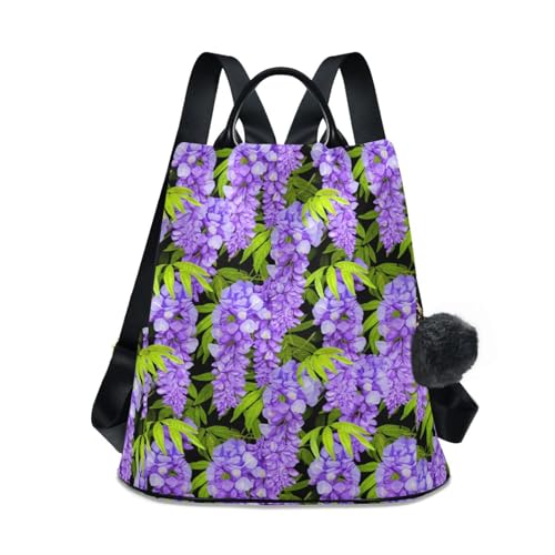Sac à dos Violet Wisteria pour femme, sac en polyester de grande capacité