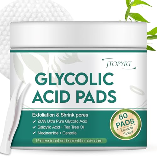 Glycolic Acid Resurfacing Pads for Face and Body: 60 Count Dual Sided Exfoliating Face Pads with Salicylic Acid and Niacinamide Reduce Surface Skin Fine Lines and Wrinkles Suitable for All Skin Types