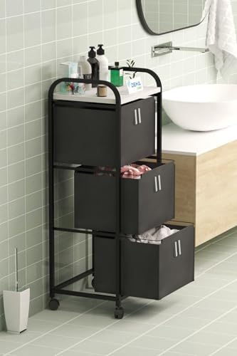 Dehalimited Üç Sepetli Frenli Tekerlekli Elbise Çamaşır Sepeti Banyo Dolabı Kirli Sepetli Banyo Düzenleyici Dolap Beyaz - Görsel 3