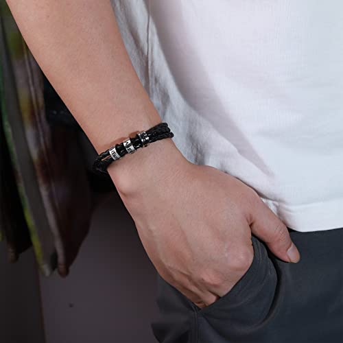Mens Leather Bracelets with 1-8 Engraved Beads Name, Custom Name Braid Bracelet Personalized Men's ID Bracelet for Dad, Grandpa4