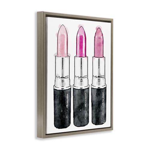 Image of Stupell Industries 'Three Pink Lipsticks', Floating Frame Canvas Art, Brown, 25 x 31 Inches, Easy to Hang and Sturdy, Made in USA, by Amanda Greenwood | Stupell Industries | Brown, 25 x 31 Inches, Easy to Hang and Sturdy, Made in USA, by Amanda Greenwood