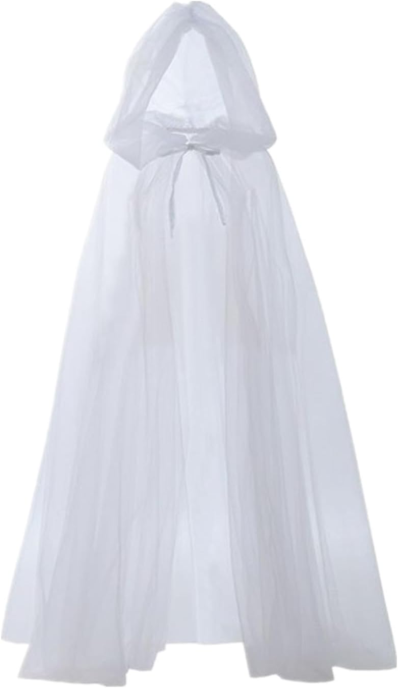 Womens Hooded Cloak Gothic Witch Sheer Cape for Halloween Vampire Ghost Cosplay Costume Cloak