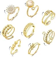 DASHUI 8 Stück Anti Stress Ring, Anxiety Ring Gold, Verstellbare Stressring für Damen Herren