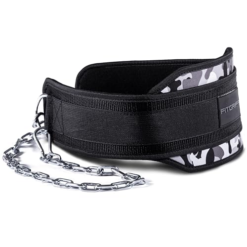 Fitgriff® Dip Gürtel mit Kette + 2 Karabiner, Dip Belt für Bodybuilding, Krafttraining, Gewichtheben - Gewichthebergürtel, Gewicht Gürtel (Camo, Onesize)