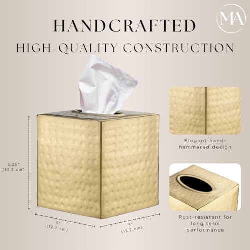 Monarch Abode Tissue Box Cover Square – Hand Hammered Brushed Gold Metal Tissue Holder Box for Bathroom Accessory, Aesthetic Decorative Facial Napkin Cube for Modern Home Decor by Monarch Abode - Image 3