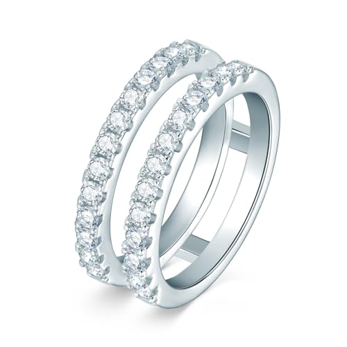 AINUOSHI Moissanite Wedding Band Half-eternity Engagement Anniversary Ring, S925 Sterling Silver Dainty Stacking Bridal Rings for Women 2mm Round Cut Ideal Trendy