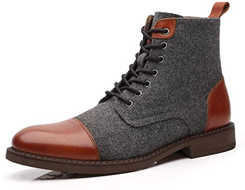 Hhhchpm Men's Boots Casual Booties Ankle Oxford and Formal Dress Boot Woolen and Leather Lace-up Fashion Chukka Boots (Gray,9.5)