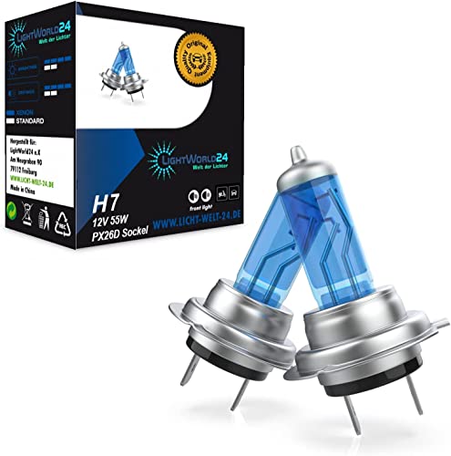 LIGHTWORLD24 H7 Lampe Auto Birnen Xenon Optik Blue White PX26d Abblendlicht H7 12v 55w Glühlampe Ultra weisses Autolicht