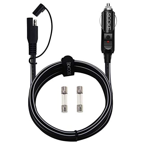 SCCKE 6FT 14WG 12V Cigarette Lighter Plug to SAE Quick Release Adapter Extension Charging Cable With 20A Fuse and LED Light Cover