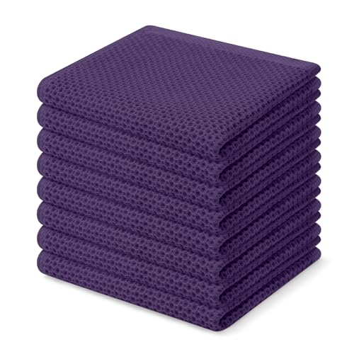 Image of Homaxy 100% Cotton Waffle Weave Kitchen Dish Cloths, Ultra Soft Absorbent Quick Drying Dish Towels, 12 x 12 Inches, 8-Pack, Eggplant