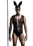 URVIP Mens Sexy Lingerie Set Role Play Rabbit Man Uniform Night Club Costume Outfit Black One Size