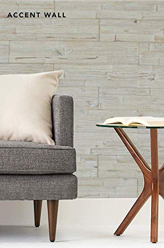 mywoodwall Non-Toxic DIY Wood Wall Paneling Brushed Grain Collection, Timeless Design, 100% FSC Certified Real Wood, Peel/Press Easy Installation, Antique White, 10.1sqf (7 Panels - 35-7/16" x 5-7/8")