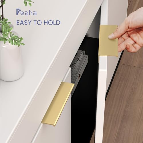 Image of Peaha 30 Pack Kitchen Cabinet Handles 3-3 /4 inch Matte Gold Pulls Edge Pulls | Gold Cabinet Handles Finger Pulls for Cabinets Modern Hidden Aluminum Alloy Dresser Drawer Handles Closet Bedroom