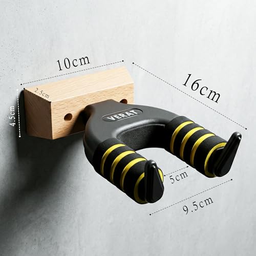 Image of VERAT Guitar Wall Mount Hanger Universal Guitar Wall Mount Hanger with Wooden Base | Foam-Padded Arms for Acoustic & Electric Guitar Wooden Base Guitar Wall Hook