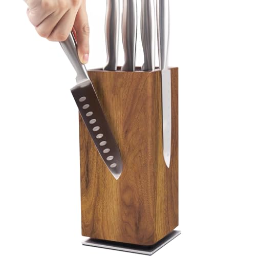 Funito magnetic knife block without knives 360 rotatable magnet knife holder stand made of fine acacia wood Extra Large capacity knife storage for knives and utensils for kitchen counter top