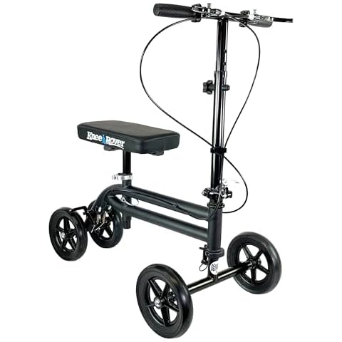 KneeRover Economy Knee Scooter Steerable Knee Walker for Adults for Foot Surgery, Broken Ankle, Foot Injuries - Foldable Knee Rover Scooter for Broken Foot Injured Leg Crutch with Dual Brakes (Black) Cover