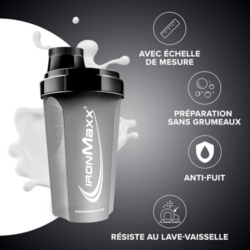 IronMaxx Shaker Protéine Noir Nuit 700 ml – Anti-fuite avec passoire et graduation précise sans BPA accessoire pratique pour la préparation de shakes whey protein isolate et bulk au quotidien – Image 4