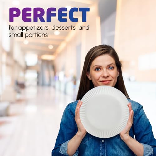 1ABOVE 100 Pack of 7-inch Disposable Paper Plates, 18cm White Paper Plates Perfect for Everyday use, Ideal for BBQ's, Parties and Events.