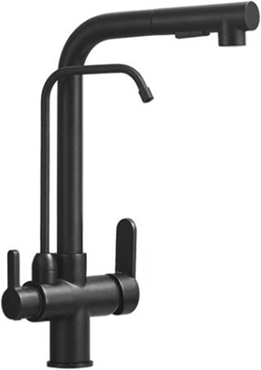 Robinet de cuisine 3 voies avec douchette extractible en laiton noir pivotant