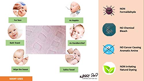 Image of Kassy POP Cotton Baby Check Washcloths, Square Wipes and Face Towels for Baby Boys and Girls, Reusable, Super Absorbent10 x 10 inches, 0-18 Months, 6 Pieces