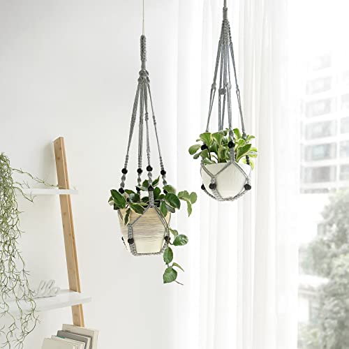 image for Mkono Macrame Plant Hanger Indoor Hanging Planter Basket with Wood Bea