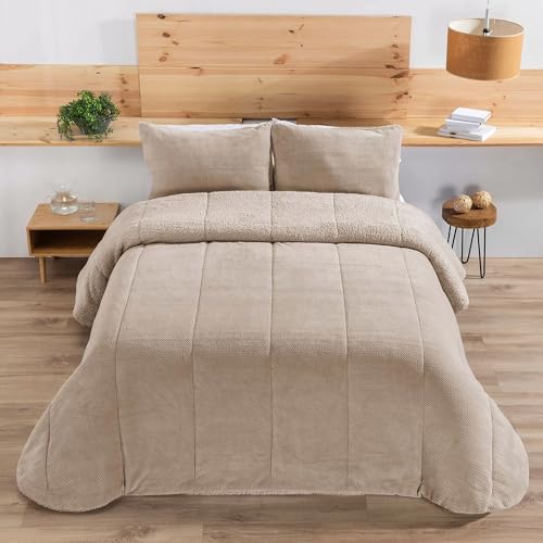 Edredón Comforter Sherpa | RISO | Manterol - Suavidad y Calidez para el Invierno (Camel, 90 CM)