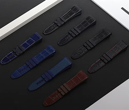Bracelet de montre noir 28mm boucle pliante en nylon silicone et cuir - 2