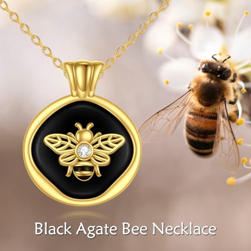 KQF Black Onyx Bee/Phoenix Necklace Sterling Silver Onyx Honey Bee/Phoenix Pendant Necklace Bee/Phoenix Jewelry Gifts for Women3