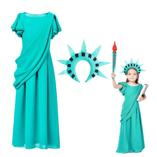 Generisch Disfraz infantil de Estatua de la Libertad – Disfraz de estatua de la Libertad para niños – Cómodo disfraz de Halloween para bailes de máscaras y actuaciones escénicas