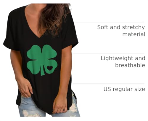 Image of Sampeel Women's V Neck T Shirts Casual Rolled Short Sleeve Side Split Summer Tops Loose Fit