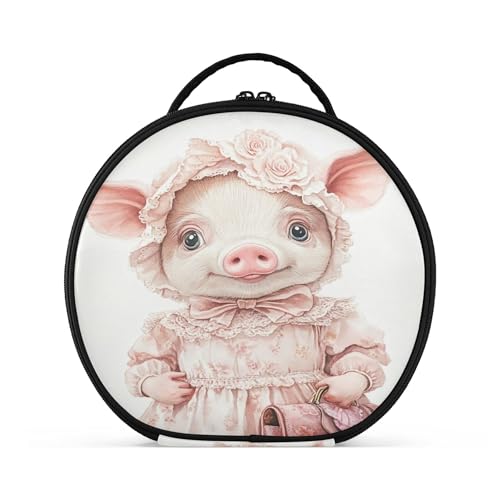 Takiito Cute Pig Travel Makeup Case Portable Makeup Box Artist Cosmetic Case Organizer With Adjustable Dividers