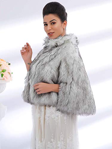Aukmla Faux Fur Wrap Bridal Stole Wedding Fur Shrug Winter Cape with Rhinestones Brooch4