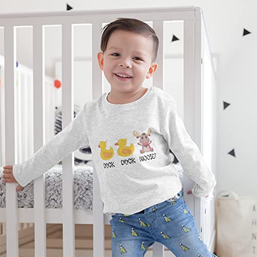 Kids Long Sleeve T Shirt Duck Moose Bird and Animal Cotton Boy & Girl Clothes Funny Graphic Tee Oxford Gray Design Only 5 6T4