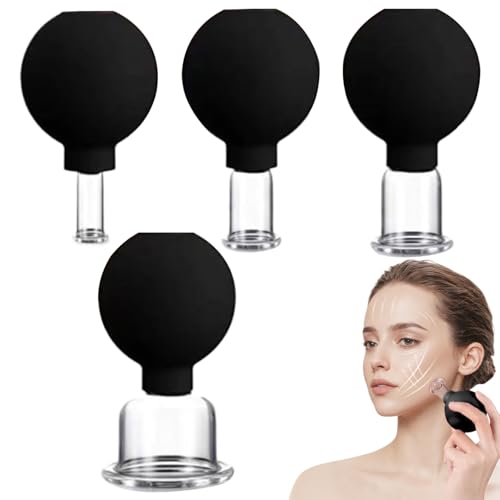 4Pcs Face Cupping Set 4 Size Face Cupping Cups Vacuum Facial Suction Cup Glass Silicone Cupping Therapy Set for Beauty Body Facial Massager Sore Muscles