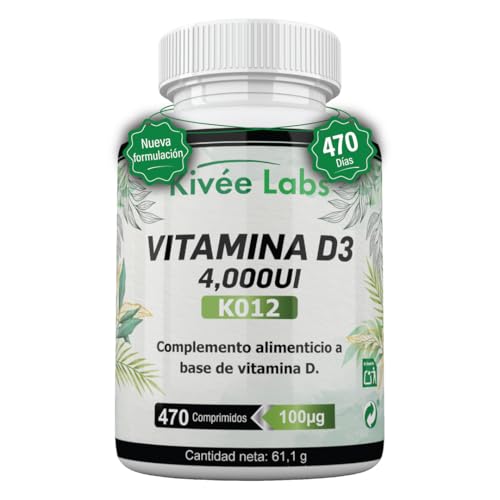 KivéeLabs® 470 Comprimidos Vitamina D3 4000 UI Dosis Alta - 470 Días de Suministro, Vitamina D Colecalciferol Vegetariano Contribuye a la Función Normal del Sistema Inmunológico para Músculos y Huesos