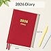 SUNEE 2026 Diary Journal Hardcover - Daily Planner Organizer for Work & School - Daily Page Layout with Holidays, Notes, Contacts - Agenda for Women & Men, Red