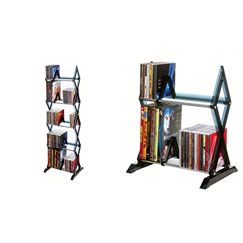 Atlantic Mitsu 5-Tier Media Rack - 130 Cd Or 90 Dvd/Bluray/Games In A Space Saving & Mitsu 2-Tier Media Rack - 52 Cds Or 36 Dvd/Bluray/Games In Clear Smoke Finish, Pn64835193 #TOP24