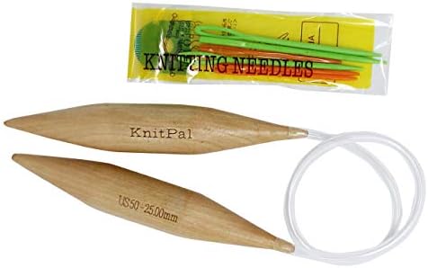 KnitPal 60-inch (150cm) Chunky Wooden Circular Knitting Needles with Bonus EBOOK, Natural Wood Jumbo Needle for Chunky Yarn, US Size 50 (25mm)
