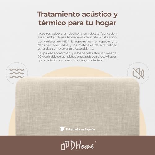 DHOME Cabecero Tapizado Liso Redondeado Lino Natural para Pared Acústicos Cabeceros Absorbentes Cabezal Cama Dormitorio (Beige, 145cm) - imagen 7