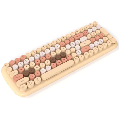 Image of KNOWSQT Bluetooth Keyboard - Milktea Colorful Multi Device Wireless Typewriter Keyboards - Round Keycaps 100 Keys Cute Keyboard for Windows, Laptop, PC, Tablet, iPad, iPhone, Chrome