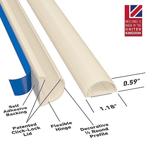 D-Line Half Round Cord Hider, Patented Cable Cover, Hide Tv Wall Mount Wires, Raceway For Cords, Decorative Wire Covers, Paintable, Adhesive Cable Concealer - 1X 1.18In W X 0.59In H X 39In L - Beige #TOP1