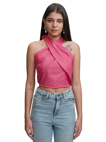 Tokyo Talkies Women's Halter Neck Crop Top | Snug & Flattering Fit with A Modern and Trendy Appeal | Tops for Woman | Women Tops | Women Crop Top