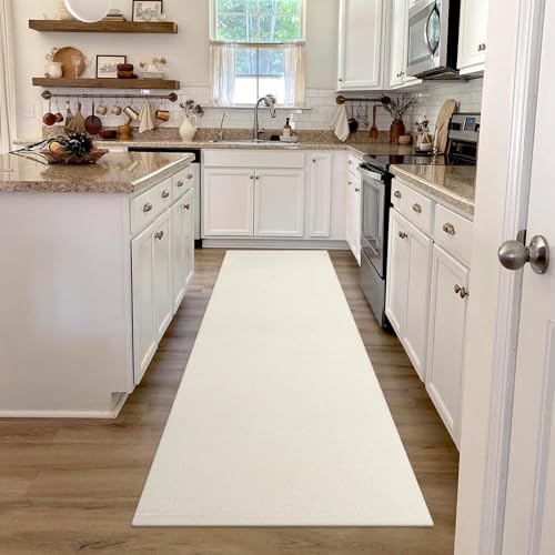 LEEVAN Hallway Runner Rug 2.6' x 8', Cream Braided Kitchen Runner, Washable Woven Reversible Bathroom Rug, Farmhouse Entryway Carpet, Low-Profile Floor Carpet for Doorway/Laundry Room/Bedroom by LEEVAN - Used condition - US$28.84
