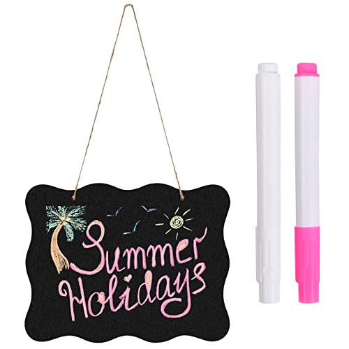 Anseom Mini Pizarra de Madera Colgable - Negra de Doble Cara, Borrable, Decorativa - Tablero de Mensajes, Carteles Con 2 Tizas y Cuerda, 25x20cm