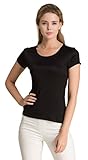 Women's Mulberry Silk Camisole Short Sleeve Shirt Tank Black L