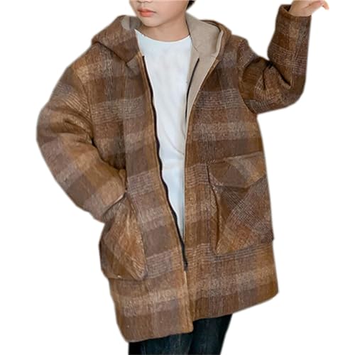 Cromoncent Kids Boys Hooded Plaid Tweed Over Coat, 6-14 Years