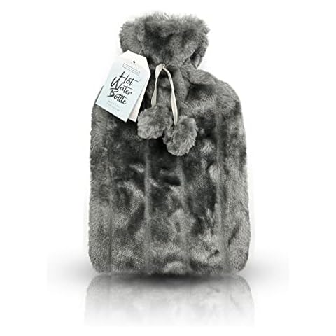 Pick A Lane Hot Water Bottle - Winter Glow Luxury Hot Water Bottle with Luxury Super Soft Faux Fur Cover (Grey), Medium (PAL-HWB-PIN) Cover