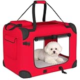 PawHut Transportín para Perros Plegable, 60x41,5x41 cm, Transportín para Mascotas con Ventanas de Malla, Cojín Suave, y 2 Asas, Bolsa de Transporte para Mini Perros, Gatos, Rojo