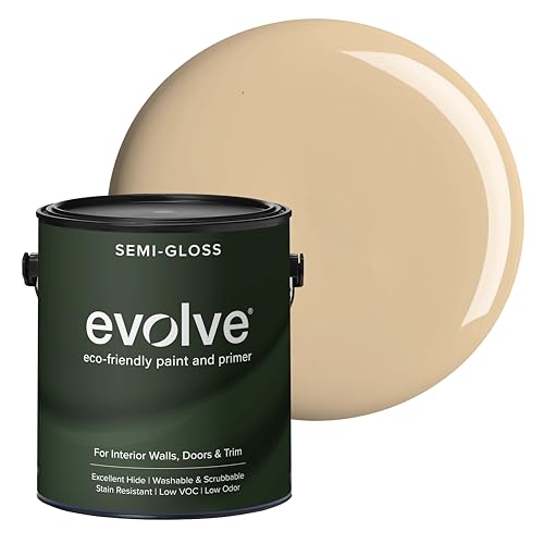Evolve Interior Paint & Primer, Four Sheens, 1-Gallon & 5-Gallon, Designer Curated Color Palette – One-Coat Coverage, Excellent Hide, Low VOC, Low Odor, Washable Paint for Walls, Ceilings & Trim - Semi-Gloss Sheen (Burlap Brown, 1-Gallon (128 fl. Oz.))
