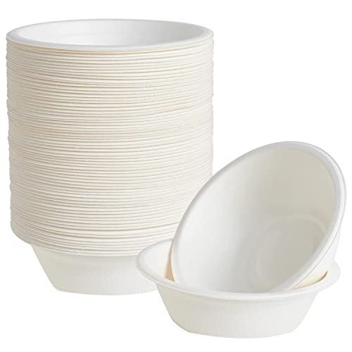 YBCPACK Paquete de 100 cuencos de papel biodegradables, cuencos desechables de bagazo de 12 onzas, cuencos compostables ecológicos, perfectos para fiestas, barbacoa y picnic (blanco) Cover